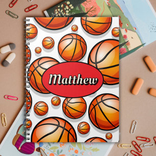 Carnet nom de motif de basket-ball rouge 