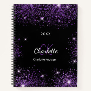Carnet Nom de parties scintillant violet noir monogramme