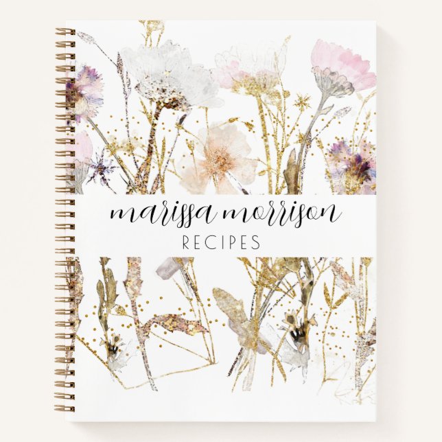 Carnet Nom de script du Fleur sauvage d'or rose personnal (Devant)