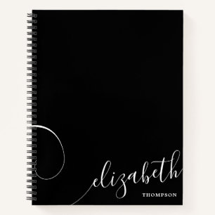 Carnet Nom de script élégant en noir Personnalisé