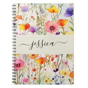 Carnet Nom de script fleur sauvage d'aquarelle élégant