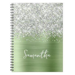 Carnet Nom de script Glam Mint Pailleté Argent