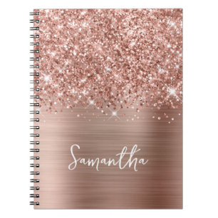 Carnet Nom de script Glam Rose Gold Pailleté