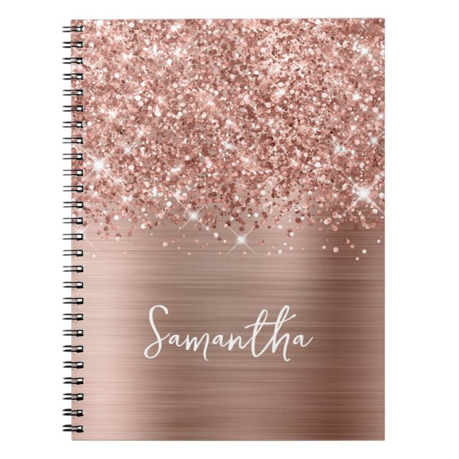 Carnet Nom de script Glam Rose Gold Pailleté (Devant)