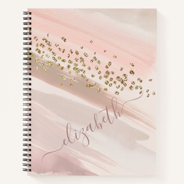 Carnet Nom de script moderne rose poudré et paillettes do (Devant)
