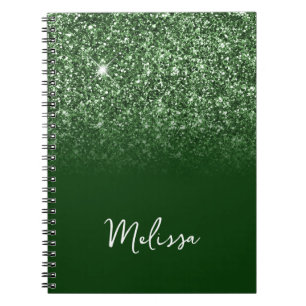 Carnet Nom de script ombré pailleté vert émeraude