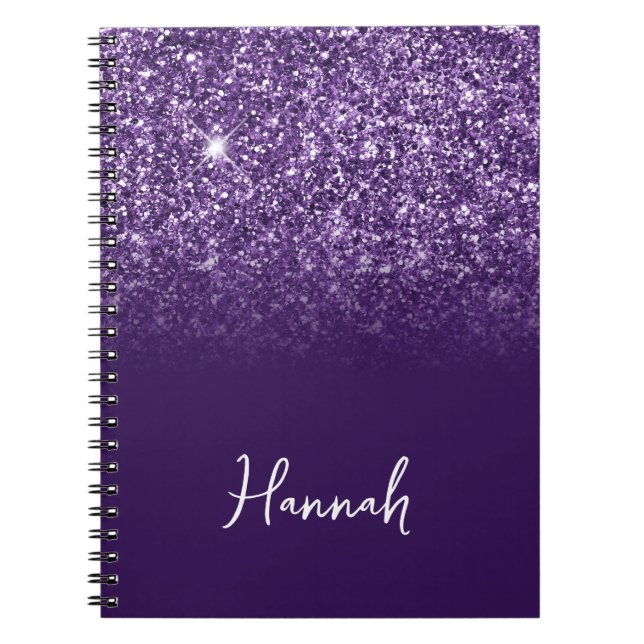 Carnet Nom de script ombré pailleté violet lavande (Devant)
