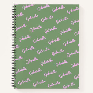Carnet Nom de script personnalisé rose et vert mignon   
