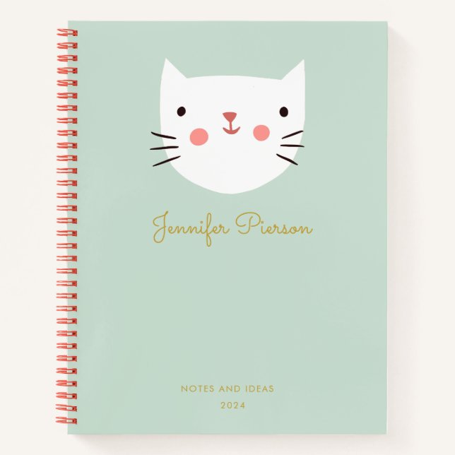 Carnet Nom d'écriture personnalisée Cute White Cat (Devant)