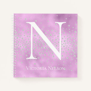 Carnet Nom du monogramme Customisé cristaux pourpres bril