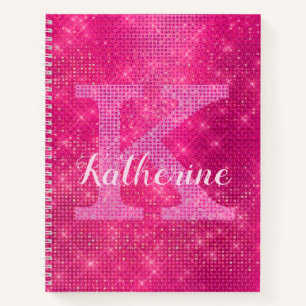 Carnet Nom du monogramme étincelant brillant rose-chaud