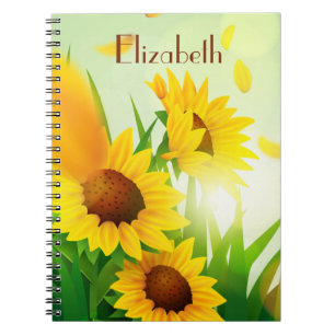Carnet Nom du monogramme Fleurs jaunes vert 