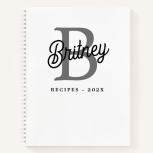 Carnet Nom du monogramme moderne Recette de script gris n