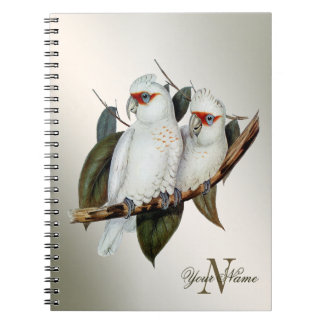 Carnet Nom du monogramme Oiseaux blancs Cockatoo Feuilles