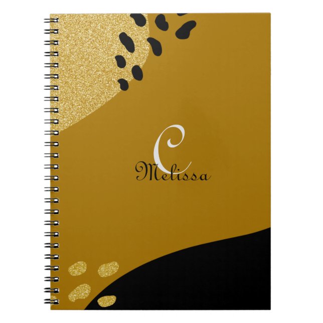 Carnet Nom du monogramme personnalisé Cute Boho Black and (Devant)