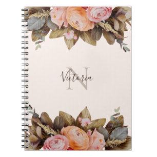 Carnet Nom du monogramme personnel Floral Rose