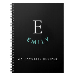 Carnet Nom du monogramme Texte blanc Turquoise Recette no