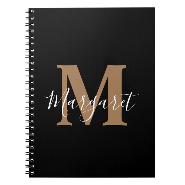 Carnet Nom du script de monogramme en or noir classique (Devant)