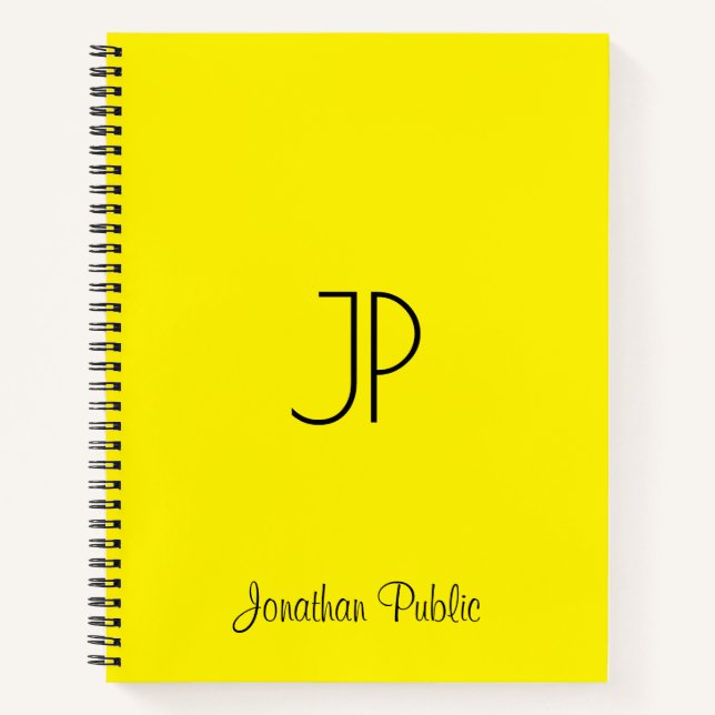 Carnet Nom du script Monogramme initial brillant jaune (Devant)