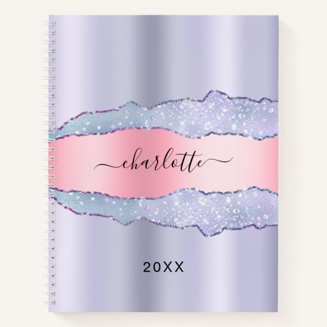 Carnet Nom en marbre rose violet (Devant)
