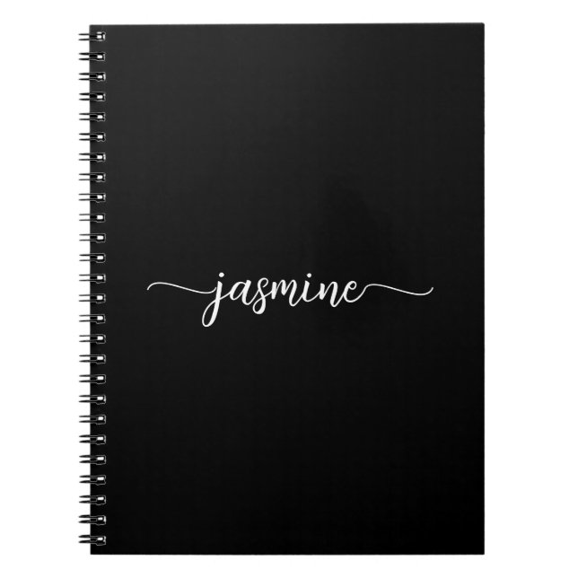 Carnet Nom en monogramme de script moderne noir féminin (Devant)
