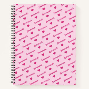 Carnet Nom et Coeurs Répétants mignons Rose Fille