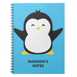 Carnet Nom et couleur personnalisés pingouin mignon