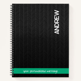 Carnet Nom et message personnalisés Noir moderne personna