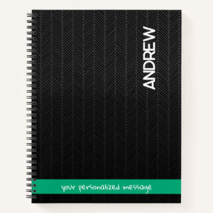 Carnet Nom et message personnalisés Noir moderne personna