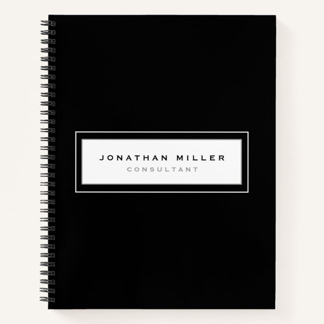 Carnet Nom et titre du cadre noir et blanc professionnel (Devant)