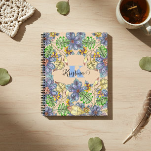 Carnet Nom floral coloré complexe et lettre initiale