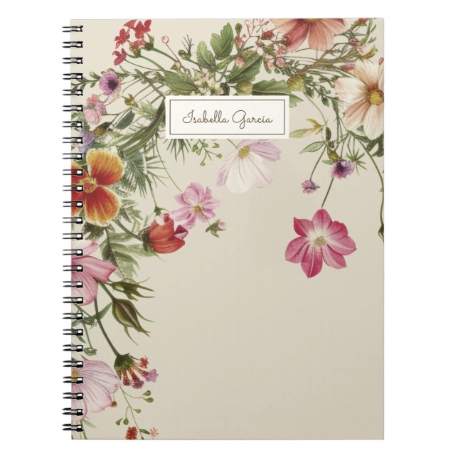 Carnet Nom floral joli personnalisé (Devant)