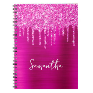 Carnet Nom glamour pailleté magenta goutte à goutte