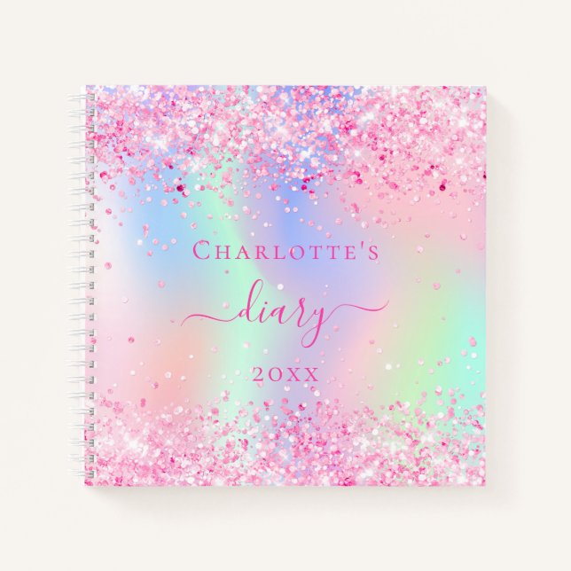 Carnet Nom holographique de la parties scintillant rose j (Devant)