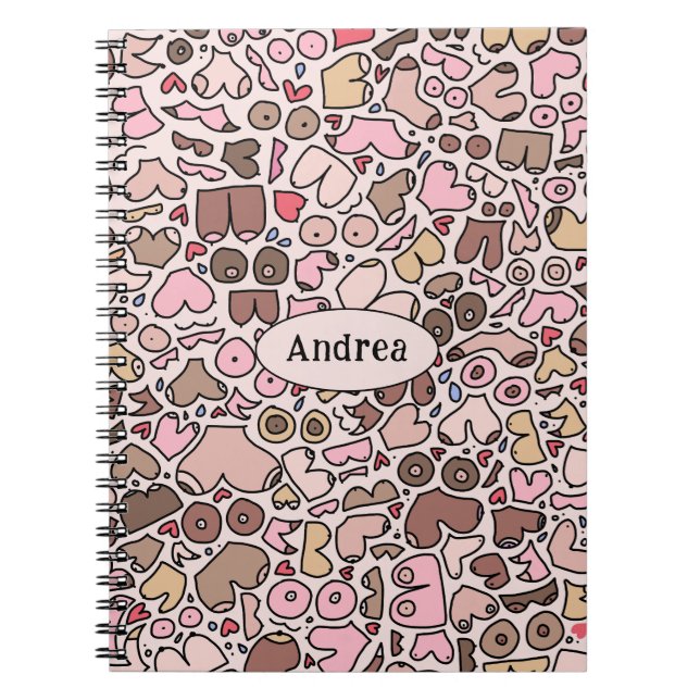 Carnet Nom humour neutre motif mammaire (Devant)