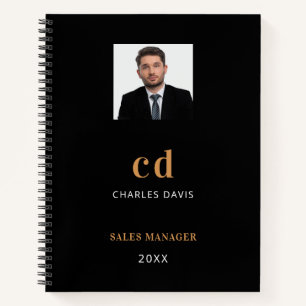 Carnet nom initial photo entreprise or noir