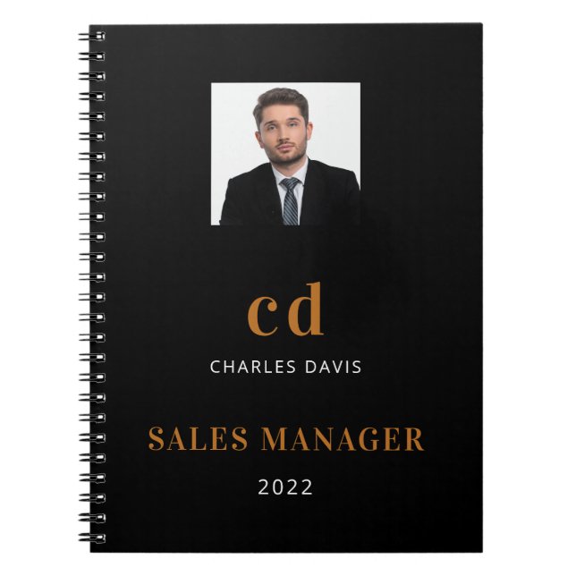 Carnet Nom initial photo entreprise or noir (Devant)