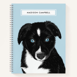 Carnet Nom mignon Black Bi Aussie Chiot   Bloc-notes bleu