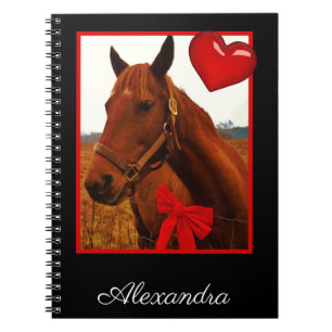 Carnet Nom monogramme Cheval avec coeur rouge et arc