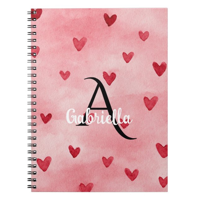 Carnet Nom Monogramme Cœurs Roses Rouges (Devant)