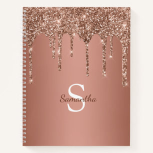 Carnet Nom Monogramme Paillettes Rose Gold Goutte