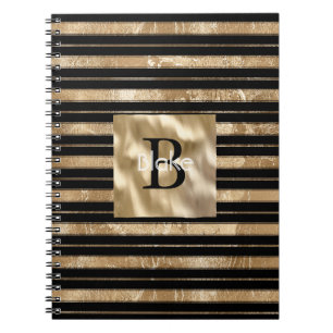 Carnet Nom Monogramme Rayures Noir Or