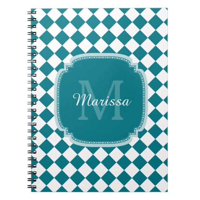 Carnet Nom Monogrammé Turquoise et blanc tendance (Devant)