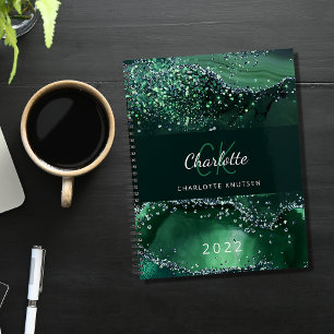 Carnet Nom monogramme vert en marbre d'agneau