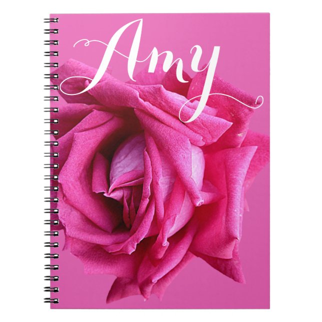 Carnet Nom personnalisable Amy rose rose chaud floral (Devant)