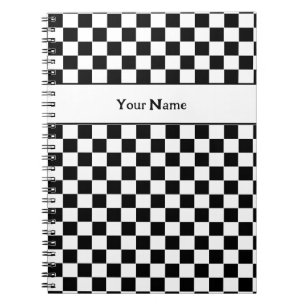Carnet Nom personnalisé À damiers noir et blanc classique