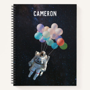 Carnet Nom personnalisé Astronaute Étoiles et Ballons de
