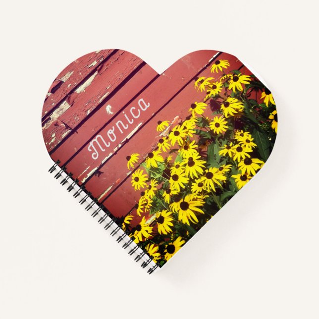 Carnet Nom personnalisé avec bois et fleurs rustiques (Devant)