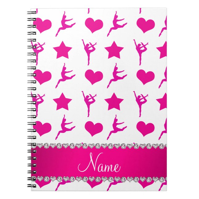 Carnet Nom personnalisé blanc rose gymnastique étoiles co (Devant)