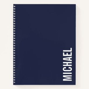 Carnet Nom personnalisé bleu marine moderne minimaliste